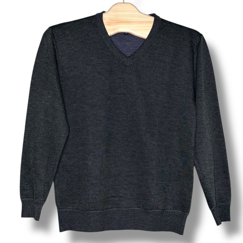 Billy‎ London Mens XL V-Neck Sweater Dark Gray Polyester Long Sleeve Knit Preppy